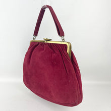 Load image into Gallery viewer, Original 1940's Burgundy Suede Set of Bag and Matching Gloves
