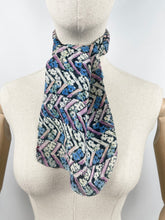 Load image into Gallery viewer, Original 1930's Chevron Floral Print Crepe Scarf or Headscarf in Blue, Pink, Black and White - Great Christmas Gift
