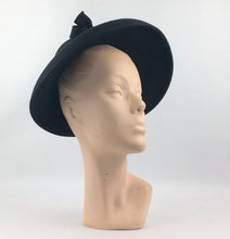 Load image into Gallery viewer, RESERVED 1940s Black Felt Bonnet Hat with Grosgrain Trim