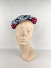 Load image into Gallery viewer, Original 1950s Ice Blue Straw Hat with Pink Velvet Trim and Blue Beading *