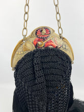 Load image into Gallery viewer, Original 1920's French Made Antique Crochet Bag with Celluloid Frame Decorated with Pierrot, Owls and Musical Instruments