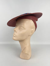 Load image into Gallery viewer, Original Late 1930's or Early 1940's Terracotta Coloured Straw Hat with Air Force Blue Bow Trim *