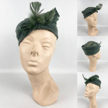 Load image into Gallery viewer, Original 1930's Sage Green Mohair, Crepe and Feather Turban Hat
