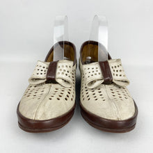 Load image into Gallery viewer, Original 1930's 1940's Brown Leather and Cream Suede Wedge Shoes With Large Bow Trim - UK 5.5 6