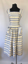 Load image into Gallery viewer, 1950s Blue and White Stripe Floral Dress - B36