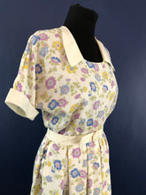 Load image into Gallery viewer, 1940s Belted White Cotton Dress with Pretty Floral Print and Contrast Collar and Cuffs - Bust 36 38