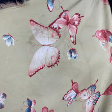 Load image into Gallery viewer, Original 1940's 1950's Pistachio Green Artificial Silk Scarf with Flowers and Butterflies