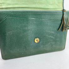 Load image into Gallery viewer, Original 1930's 1940's Green Leather Clutch Bag with Gold-Tone Accents