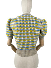 Load image into Gallery viewer, Reproduction 1940's Waffle Stripe Jumper in Parchment, Cascade, White and Mustard Knitted from a Wartime Pattern - Bust 36 38 40