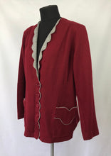 Load image into Gallery viewer, Original 1940s CC41 Machine Knitted Cardigan in Burgundy and Grey - B40 42