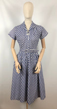 Load image into Gallery viewer, 1940s 1950s Navy and White Stripe Dress By Norman Hartnell for Berkertex - Bust 36 38