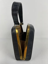 Load image into Gallery viewer, Original 1940s Mock Snakeskin Navy Blue Box Bag