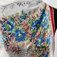 Load image into Gallery viewer, Original 1950's Fine Sheer Silk Scarf with Fabulous Floral Print and Red Border