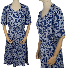 Load image into Gallery viewer, Wounded But Wearable Original 1940's Volup Two Tone Blue Summer Dress in Soft Linen - Much Loved - Bust 42 44