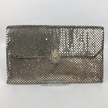 Load image into Gallery viewer, Original 1940s 1950s Whiting and Davis Clutch Purse in Silver with Clear Paste Clasp