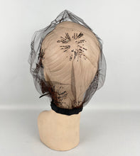Load image into Gallery viewer, Original 1950's Net Hood with Pretty Glitter Flock Starburst Design