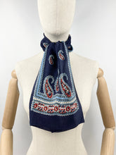 Load image into Gallery viewer, Original 1930's Silk Crepe Scarf or Headscarf in Red, White and Blue Paisley - Great Christmas Gift