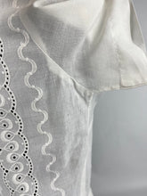 Load image into Gallery viewer, Original 1950's White Cotton Broderie Anglaise Button Back Cropped Blouse with Glass Heart Buttons - Bust 33
