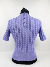 Load image into Gallery viewer, Reproduction 1940s Rib and Cable Knit Jumper in Lavender Acrylic - Bust 33 34