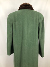 Load image into Gallery viewer, 1940s Sage Green Wool Coat with Real Fur Collar Trim - Bust 38 40
