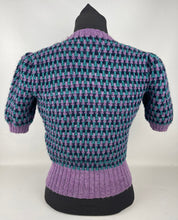 Load image into Gallery viewer, Reproduction 1940's Waffle Stripe Jumper in Purple, Teal and Navy Knitted from a Wartime Pattern - B 36 38 40