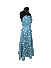 Load image into Gallery viewer, Original 1950's Blue and White Large Polka Dot Halter Neck Sundress - Summer Dress - Bust 36