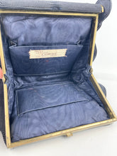 Load image into Gallery viewer, Original 1940s 1950s Dark Navy Blue Corde Bag with Gold Tone Clasp