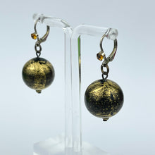 Load image into Gallery viewer, Vintage Black and Gold Glass Droplet Earrings for Pierced Ears
