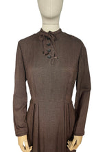Load image into Gallery viewer, Original 1930's Dark Brown Floppy Long Sleeved Day Dress with Button Neck and Bow - Bust 38