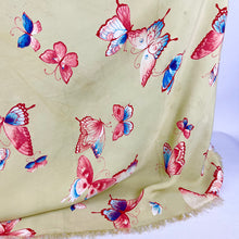 Load image into Gallery viewer, Original 1940's 1950's Pistachio Green Artificial Silk Scarf with Flowers and Butterflies