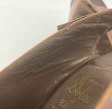 Load image into Gallery viewer, Original 1940s Chestnut Leather Peep Toe Sling Back Shoes by Dolcis - Uk Size 6