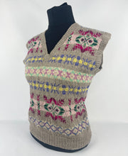 Load image into Gallery viewer, Original 1940s Fair Isle Slipover in Pink, Green, Purple and Yellow - Bust 36 37 38