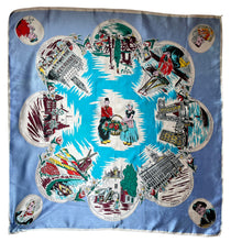 Load image into Gallery viewer, Vintage Artificial Silk Scarf with Tulips and Tourist Attractions - Holland Tourist Piece - Great Turban or Headscarf