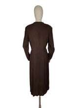Load image into Gallery viewer, Original 1930's Dark Brown Floppy Long Sleeved Day Dress with Button Neck and Bow - Bust 38