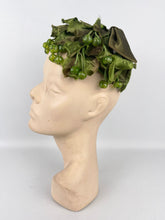 Load image into Gallery viewer, Original 1950's Green Grapes and Vine Leaves Half Hat with Bow Trim *