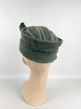 Load image into Gallery viewer, Original 1930's Sage Green Mohair, Crepe and Feather Turban Hat