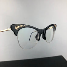 Load image into Gallery viewer, Original 1950s 1960s Black and Gold Glasses with Floral Detail on the Frame