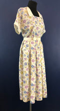 Load image into Gallery viewer, 1940s Belted White Cotton Dress with Pretty Floral Print and Contrast Collar and Cuffs - Bust 36 38