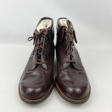 Load image into Gallery viewer, Original 1940's Chocolate Brown Glace Leather Real Fur Lined Lace Up Boots - UK 5.5 6