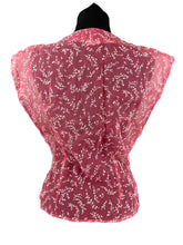 Load image into Gallery viewer, Original 1950's Pink Nylon Blouse with Floral Flock Print and Faux Pearl Glass Buttons - Bust 36 38