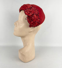 Load image into Gallery viewer, Original 1950s Libye Diamond Red Velvet Hat with Beaded Leaf Applique *