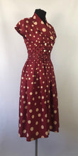 Load image into Gallery viewer, 1940s 1950s Marie Moore Red & White Polka Dot Grosgrain Silk Dress - B32