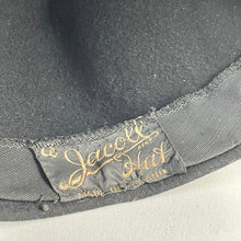 Load image into Gallery viewer, Original 1930's Black Felt Statement Hat by Jacoll - Massive Felt and Velvet Bow Trim