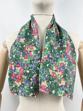 Load image into Gallery viewer, Original 1930's Soft Silk Scarf or Headscarf in Green, Magenta, Purple, White and Brown - Great Christmas Gift