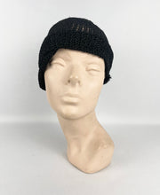 Load image into Gallery viewer, Original 1920s Black Cloche in Fine Crochet - Sunson Labelled Vintage Hat