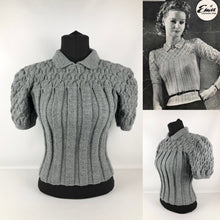 Load image into Gallery viewer, Reproduction 1940s Rib and Cable Knit Jumper in Pearl Grey Acrylic - B36 38 40