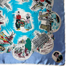 Load image into Gallery viewer, Vintage Artificial Silk Scarf with Tulips and Tourist Attractions - Holland Tourist Piece - Great Turban or Headscarf
