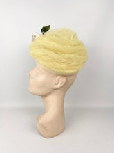 Load image into Gallery viewer, Original 1950's 1960's Yellow Net Hat with Rose Floral Trim - "A Jan Dec Hat"