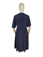 Load image into Gallery viewer, Original 1940's Volup Navy and White Polka Dot Crepe Day Dress - Bust 42 44