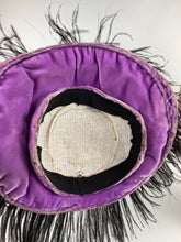 Load image into Gallery viewer, Fabulous Original 1950s Platter Hat in Purple Velvet with Black Ostrich Feather Trim